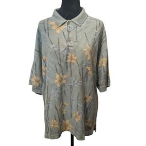 TOMMY BAHAMA 70% SILK 30% COTTON FLORAL BAMBOO POLO SHIRT GREEN MENS LARGE